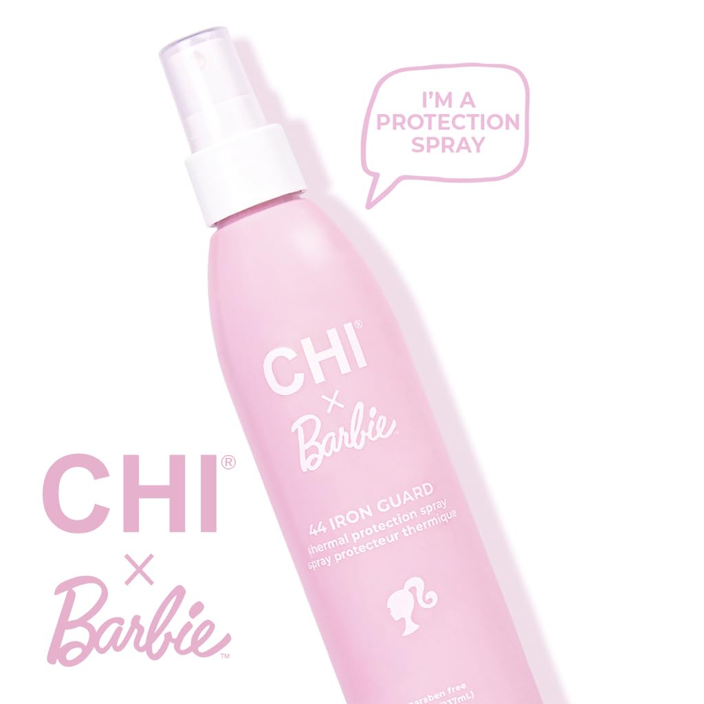 Version 1.0.0 CHI x Barbie 44 Iron Guard Thermal Protection Spray, Nourishing Formula Helps Resist Heat Damage To Hair & Tame Frizz, Barbie Inspired Design, 8 Oz