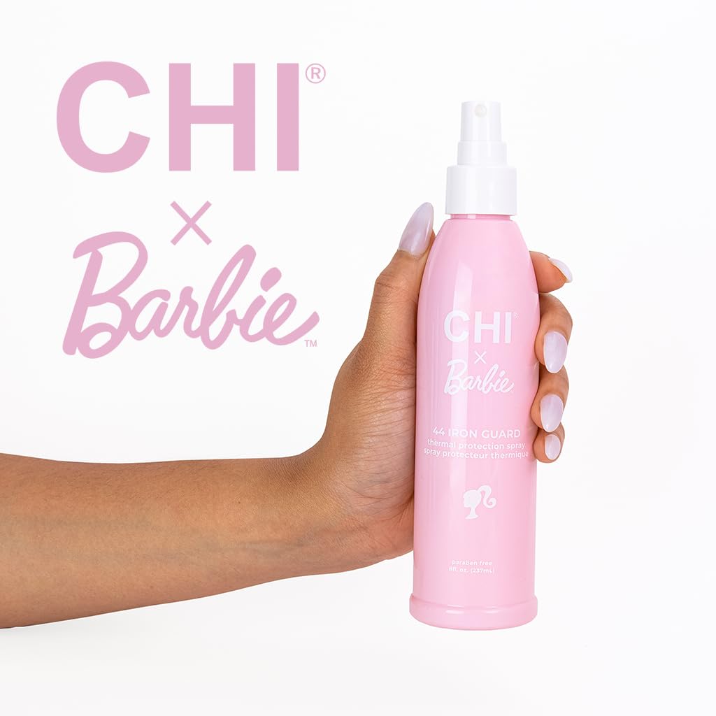 Version 1.0.0 CHI x Barbie 44 Iron Guard Thermal Protection Spray, Nourishing Formula Helps Resist Heat Damage To Hair & Tame Frizz, Barbie Inspired Design, 8 Oz