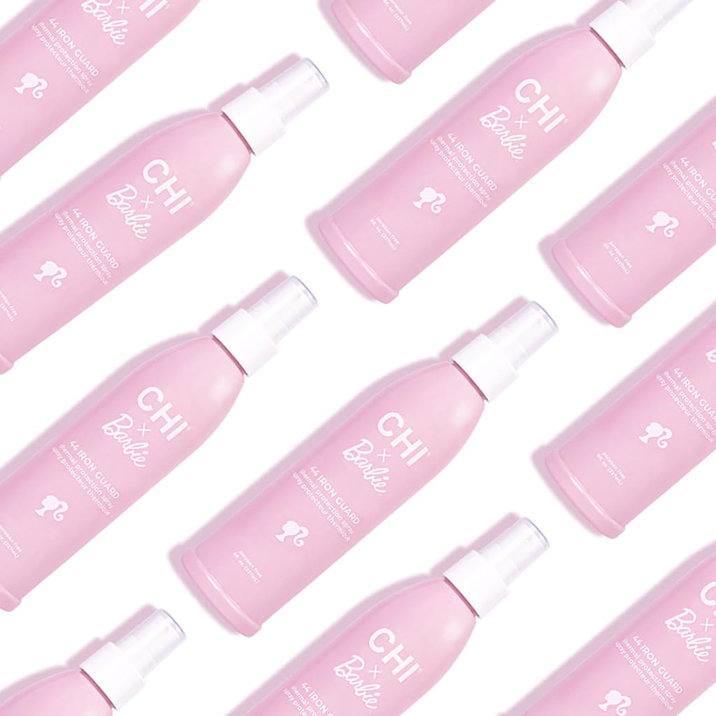 Version 1.0.0 CHI x Barbie 44 Iron Guard Thermal Protection Spray, Nourishing Formula Helps Resist Heat Damage To Hair & Tame Frizz, Barbie Inspired Design, 8 Oz