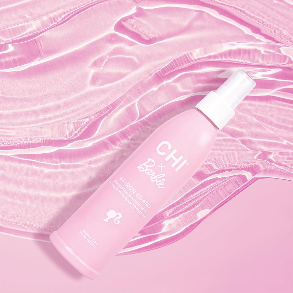 Version 1.0.0 CHI x Barbie 44 Iron Guard Thermal Protection Spray, Nourishing Formula Helps Resist Heat Damage To Hair & Tame Frizz, Barbie Inspired Design, 8 Oz