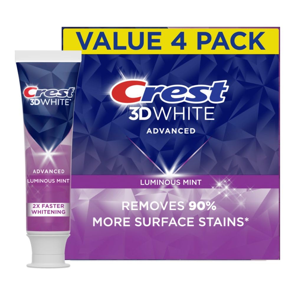 618IHM~1 Crest 3D White Advanced Luminous Mint Teeth Whitening Toothpaste, Crest Toothpaste, 3.7 oz Pack of 4 - Helps Remove Surface Stains, Whitens Teeth, Strengthens Tooth Enamel, Protects Against Cavities