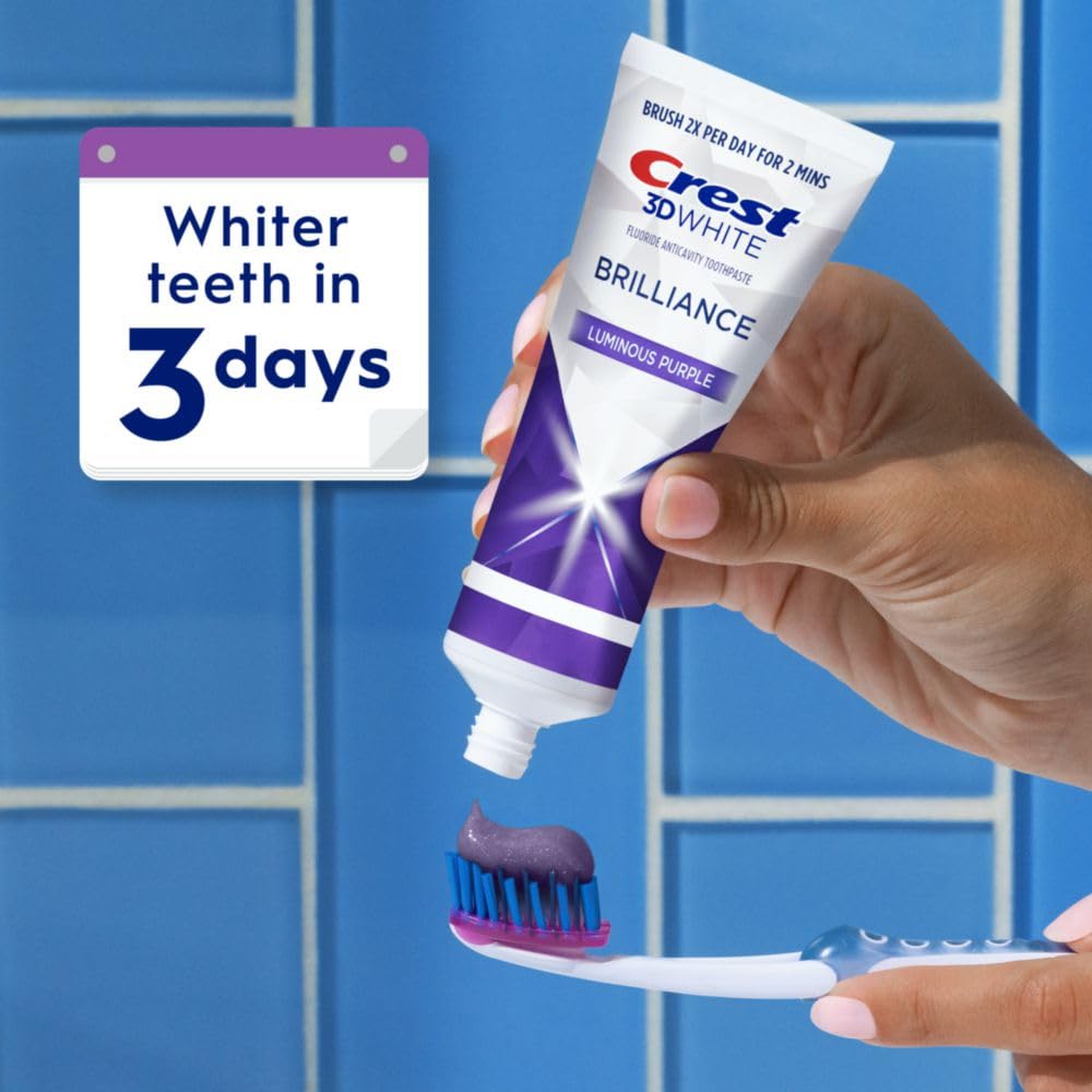 Version 1.0.0 Crest 3D White Brilliance Luminous Purple Teeth Whitening Toothpaste, 4.6 oz Pack of 3, Anticavity Fluoride Toothpaste, Fights 100% More Surface Stains, 24 Hour Active Stain Prevention
