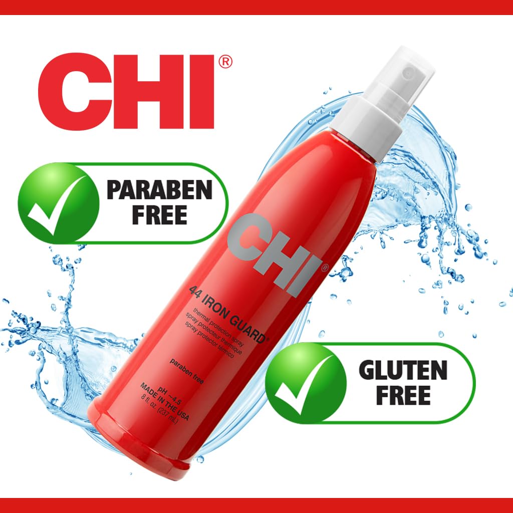 61DVQLeTorL._SL1024_ CHI 44 Iron Guard Thermal Protection Spray, Nourishing Formula Helps Resist Heat Damage to Hair & Tame Frizz, Clear, 8 Oz