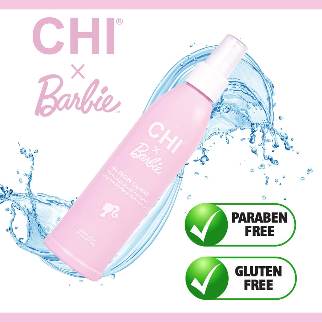 Version 1.0.0 CHI x Barbie 44 Iron Guard Thermal Protection Spray, Nourishing Formula Helps Resist Heat Damage To Hair & Tame Frizz, Barbie Inspired Design, 8 Oz