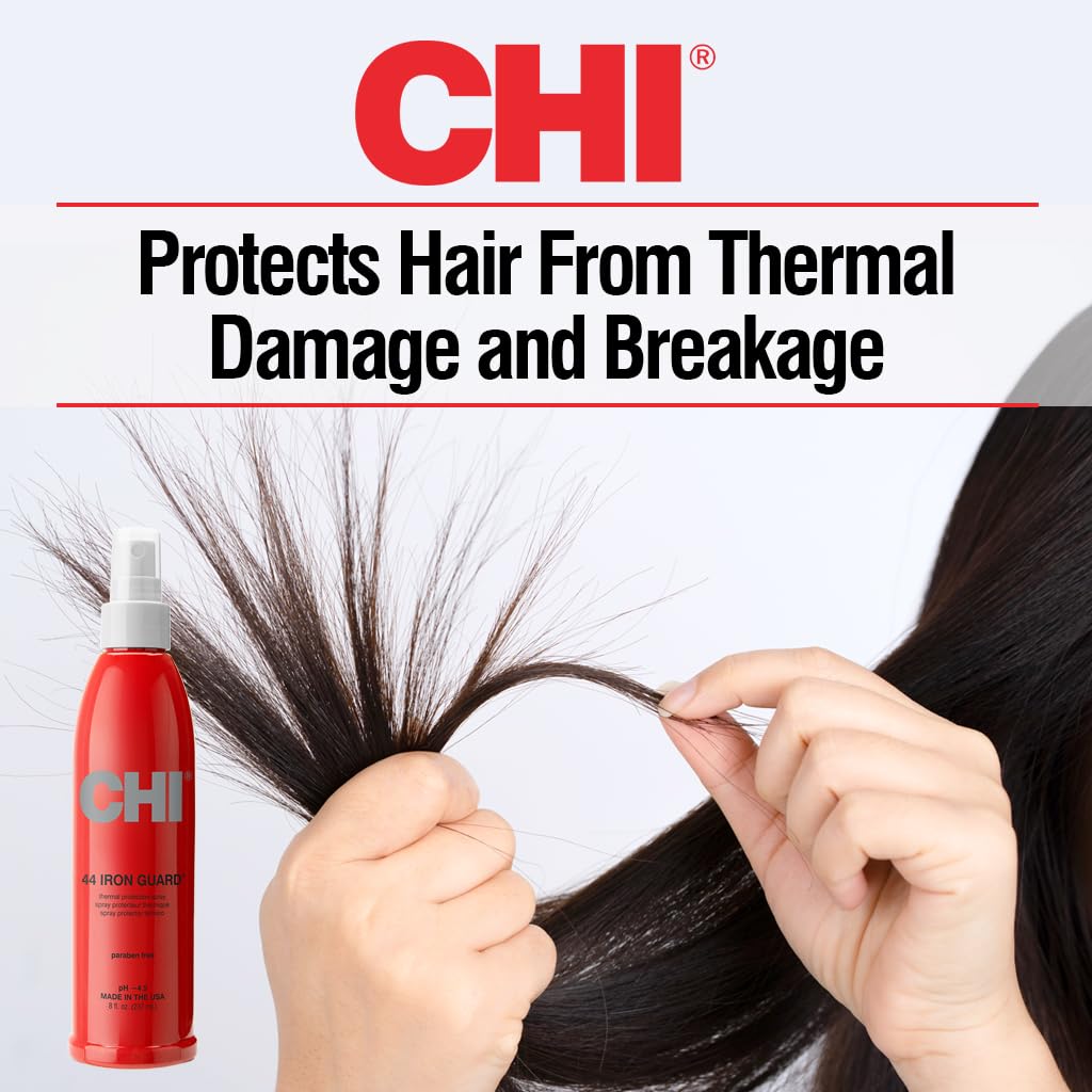 61RBoy7FMzL._SL1024_ CHI 44 Iron Guard Thermal Protection Spray, Nourishing Formula Helps Resist Heat Damage to Hair & Tame Frizz, Clear, 8 Oz