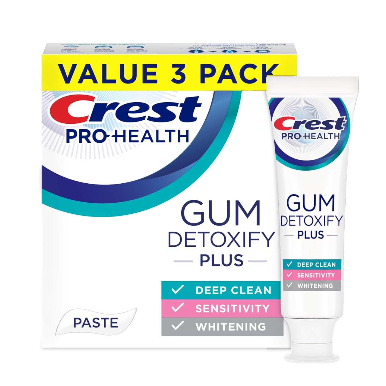 61RvG4znu4L._SL1280_ Crest Pro-Health Gum Detoxify Plus Toothpaste 4.5 oz Pack of 3 - Antibacterial Fluoride Toothpaste, Sensitivity Protection, Whitens Teeth, Anticavity, Plaque Control