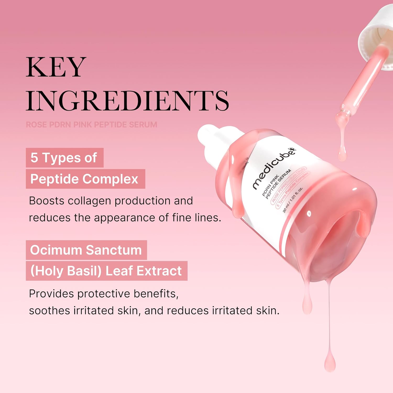 71D3S3~1 medicube PDRN Pink Peptide Serum, Pink glow serum, Peptide, Niacinamide, Hydrating & Moisturizing & Firming, Uneven Skin Tone, Korean Skincare 1.01 fl.oz. (1.01 fl.oz., Rose PDRN (Vegan))