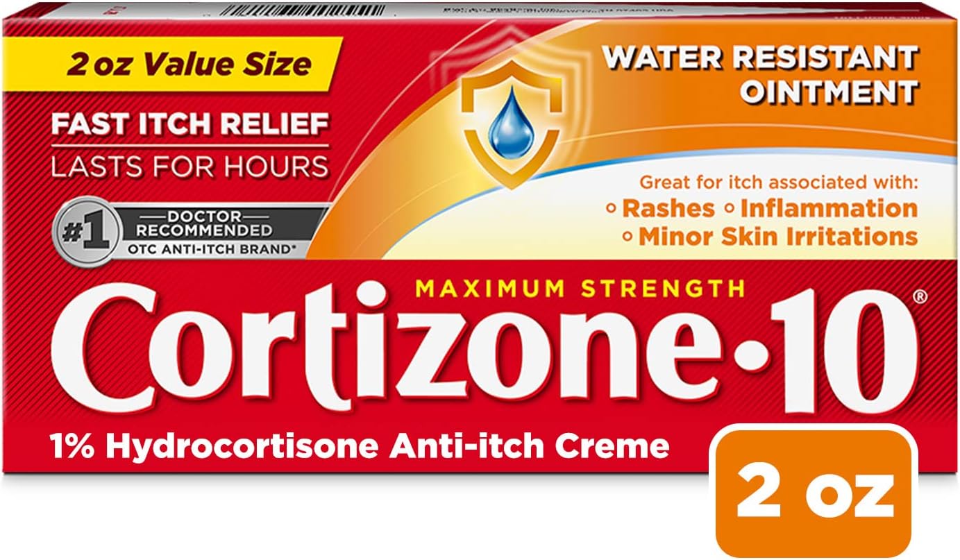 71Fir7lFohL._AC_SL1500_ Cortizone 10 Maximum Strength Water Resistant Anti-Itch Ointment, 1% Hydrocortisone, 2 oz.