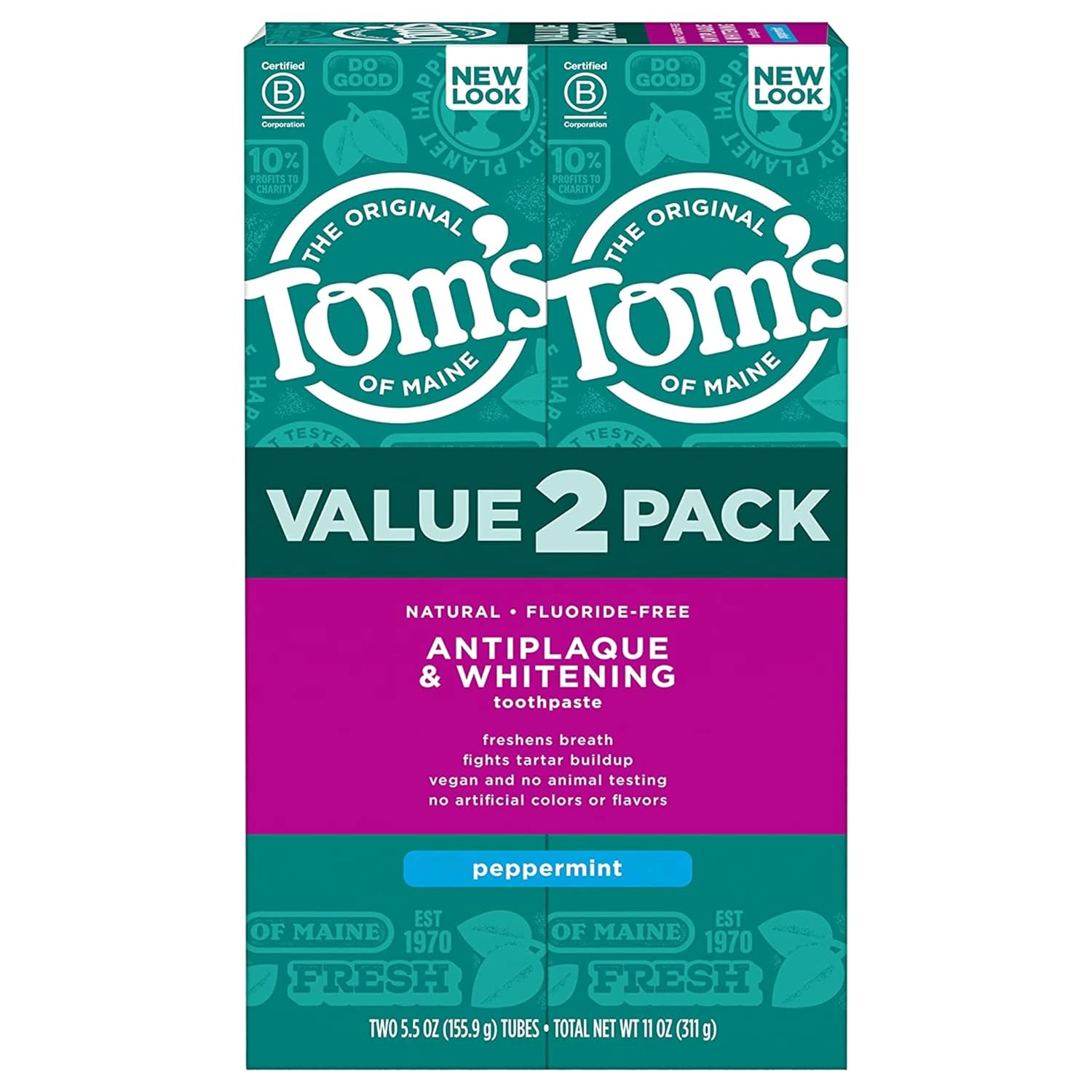71G6RRpVieL._SL1500_ Tom's of Maine Fluoride-Free Antiplaque & Whitening Natural Toothpaste, Peppermint, 5.5 oz. (Pack of 2)