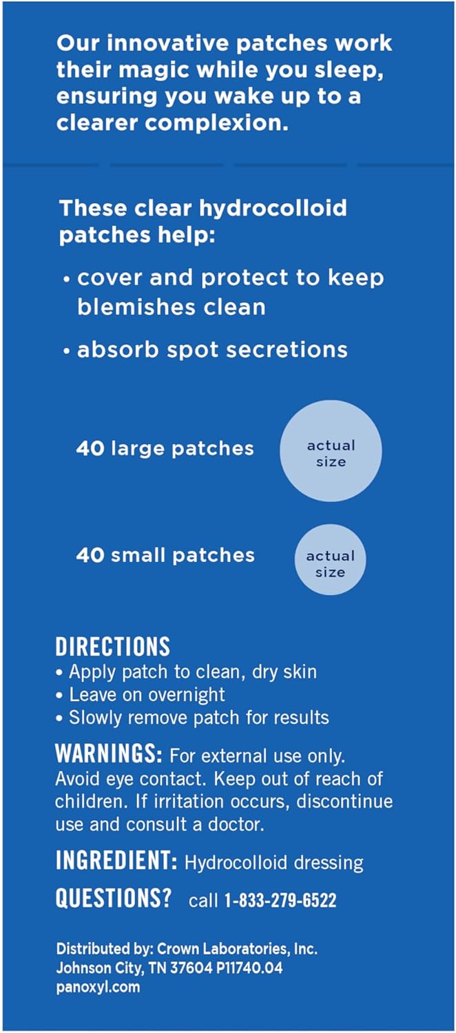 71Ou4NTRmZL._AC_SL1500_ PanOxyl PM Overnight Spot Patches, Advanced Hydrocolloid Healing Technology, Fragrance Free, 80 Count