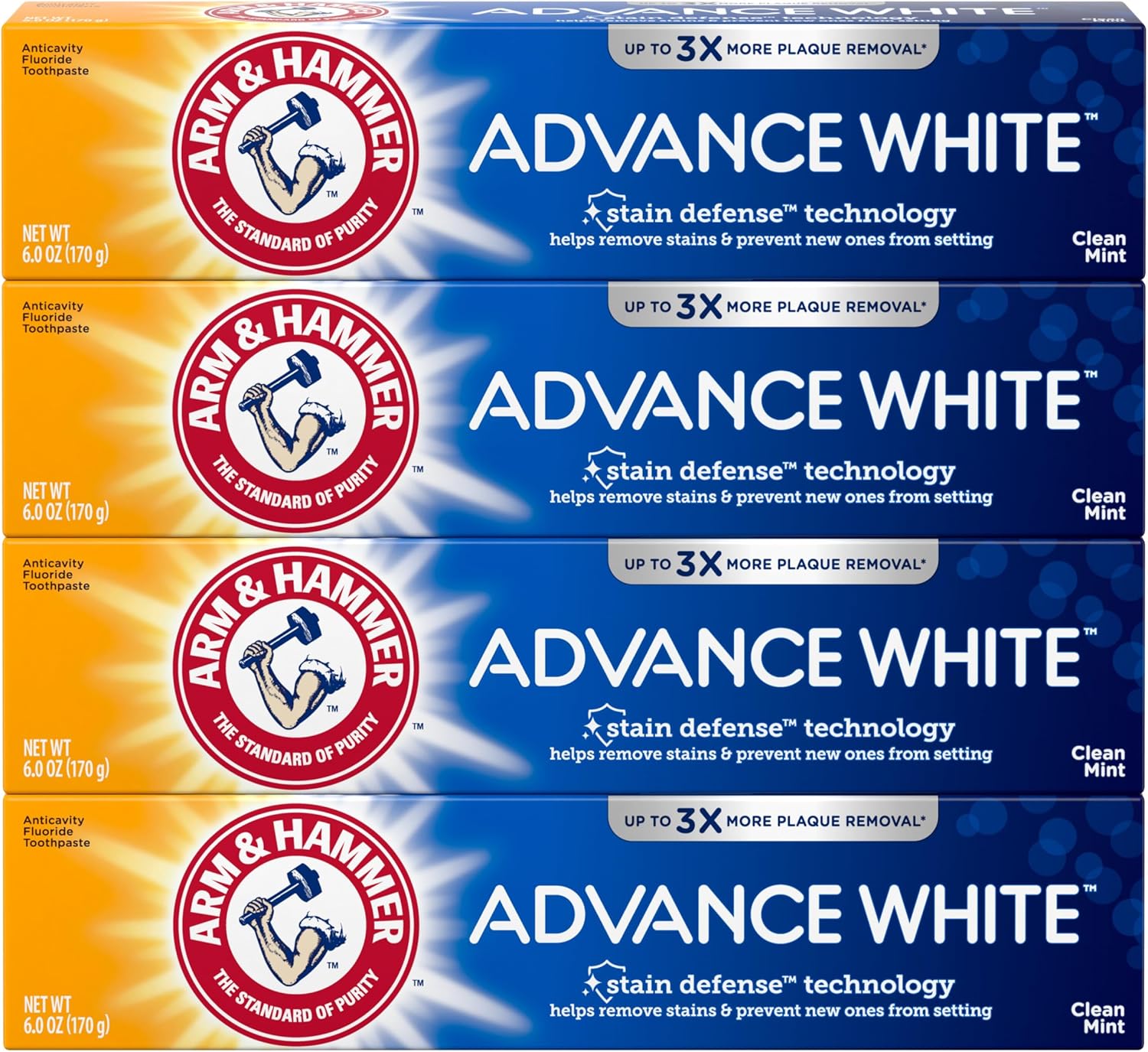 81602Qc3cAL._AC_SL1500_ Arm & Hammer Advance White Toothpaste, Clean Mint Flavor, Stain Defense Technology, 6 Ounce (Pack of 4)