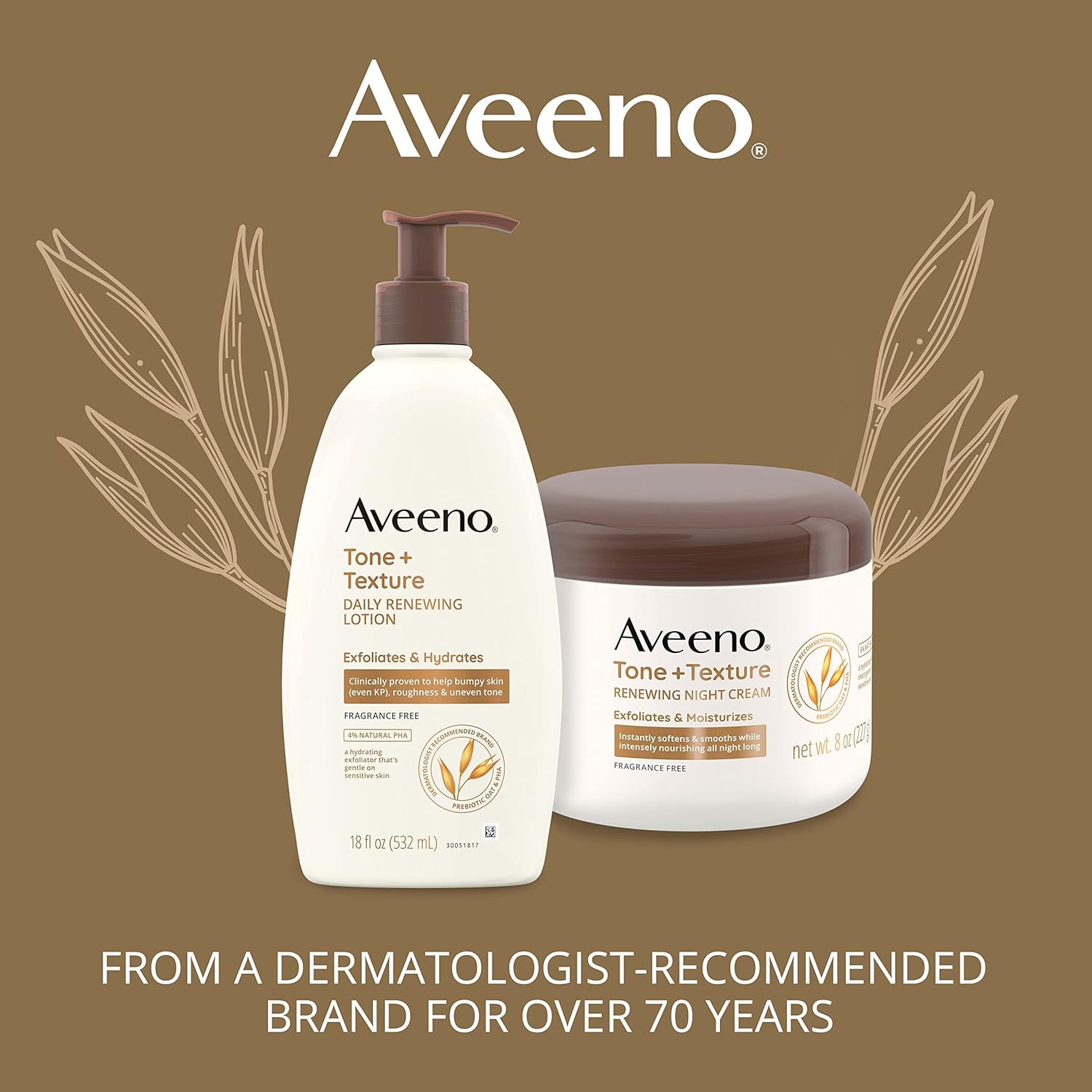 81LNPE~1 Aveeno Tone + Texture Renewing Body Night Cream With Prebiotic Oat, Gently Exfoliates & Moisturizes Sensitive Skin, Instantly Softens & Smooths & Intensely Nourishes, Fragrance-Free, 8 oz