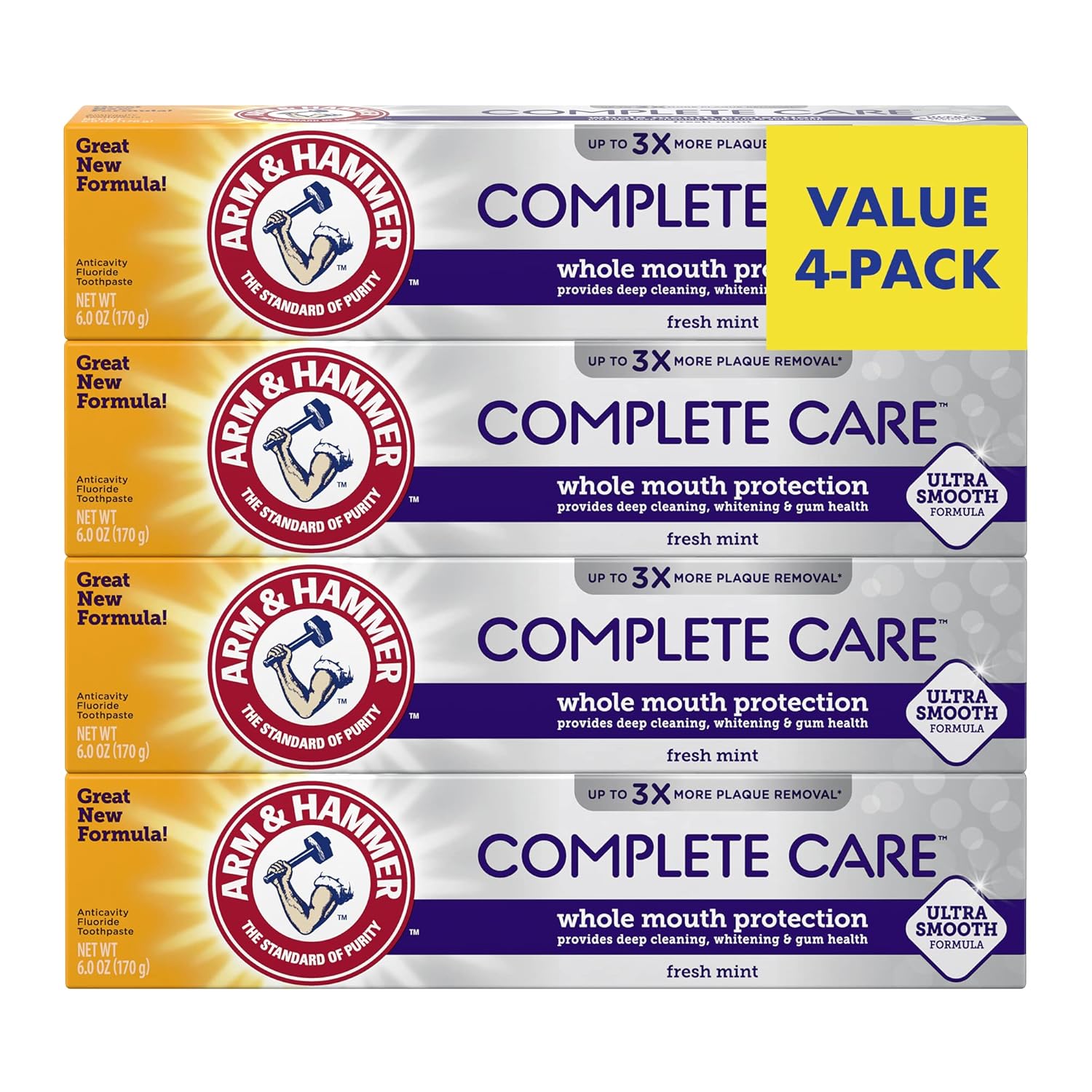 81mGqU8EsnL._SL1500_ Arm & Hammer Complete Care Toothpaste, Fresh Mint Flavor, Whole Mouth Protection, 6.0oz (4-Pack)