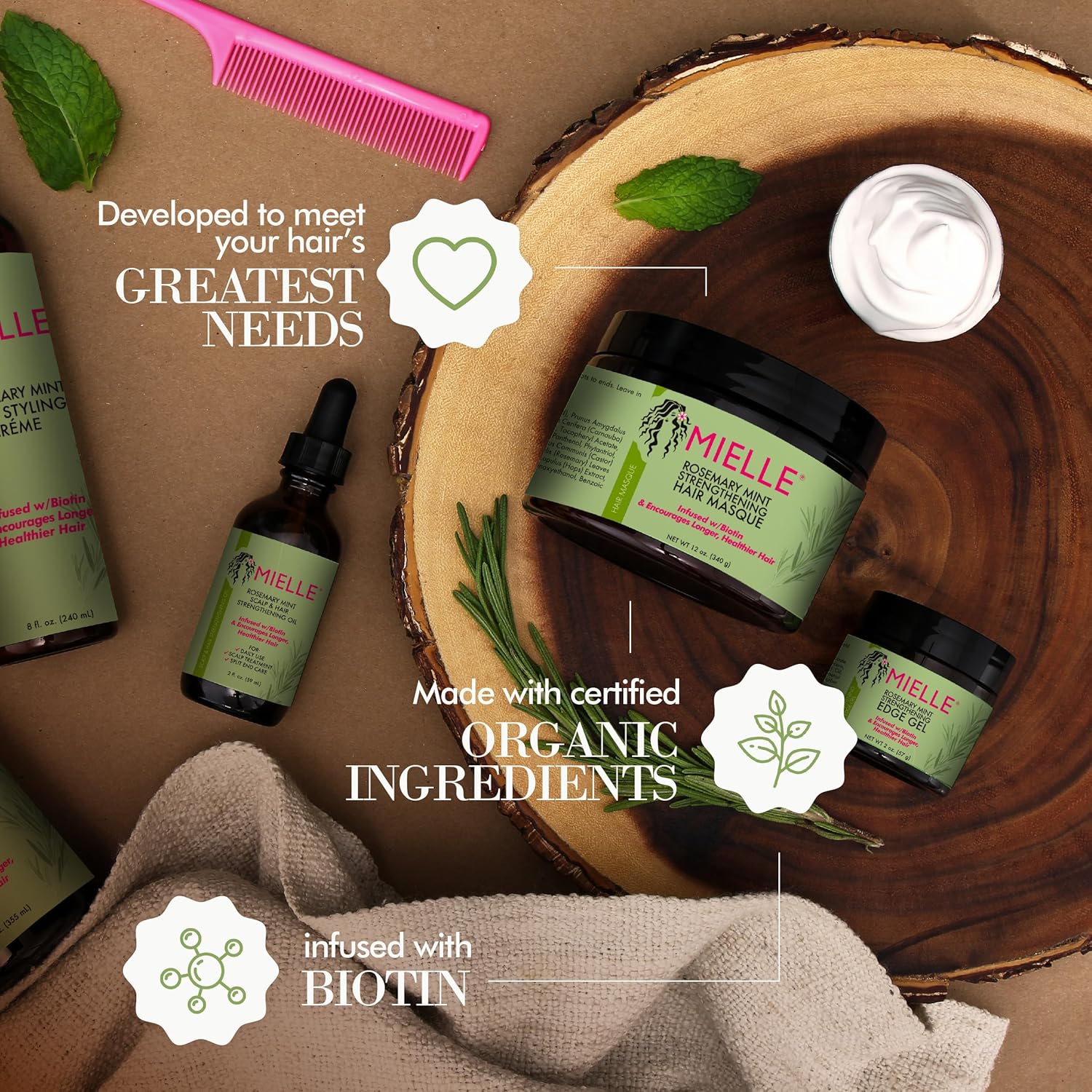 91+TCF-zbYL._SL1500_ Mielle Organics Rosemary Mint Strengthening Hair Masque, Essential Oil & Biotin Deep Treatment, Miracle Repair for Dry, Damaged, & Frizzy Hair, 12 Ounces