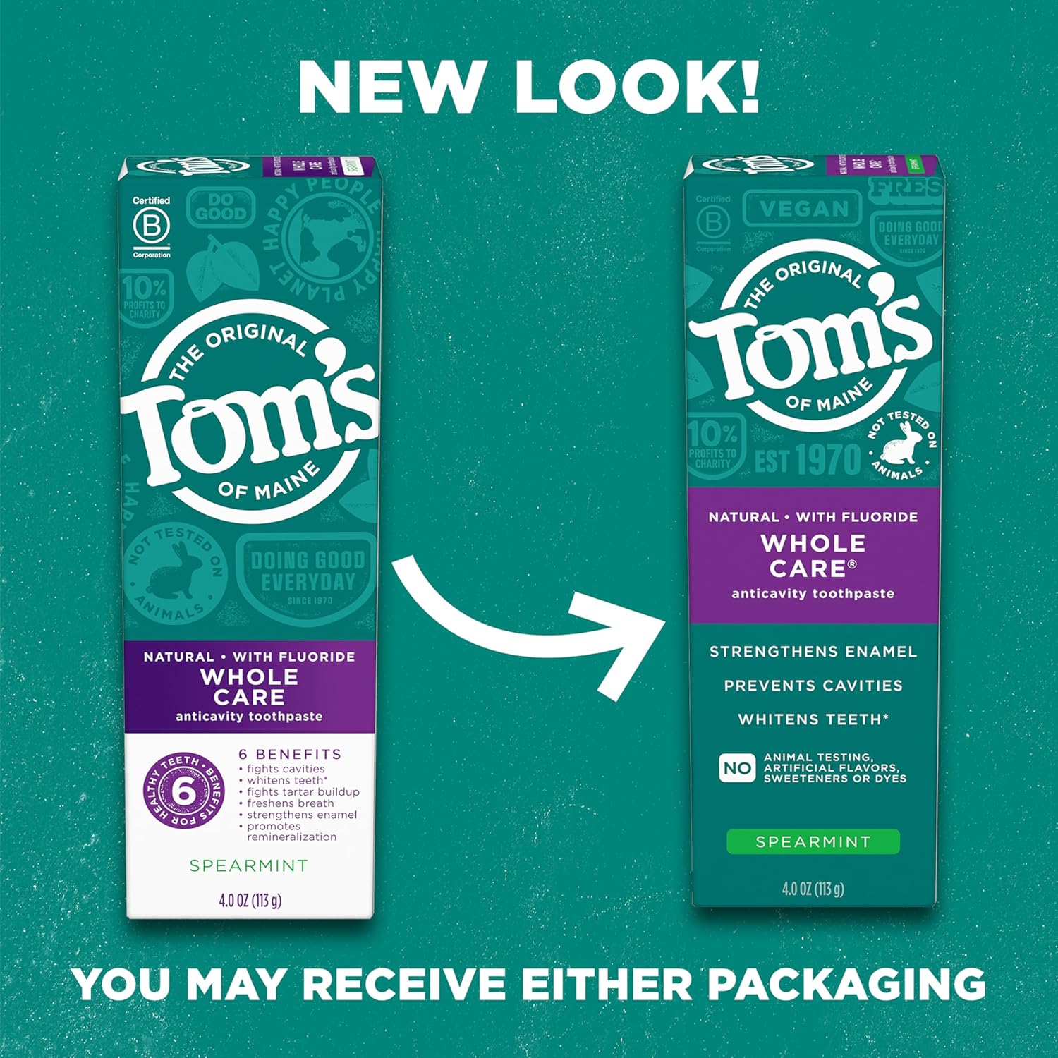 91YKUaHhZ-L._SL1500_ Tom's of Maine Whole Care Natural Toothpaste with Fluoride, Spearmint, 4 Ounce (Pack of 3), (Packaging May Vary)