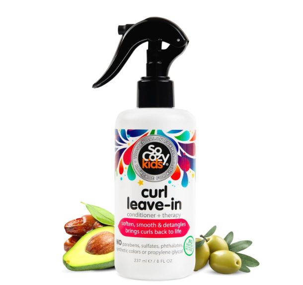 So Cozy Leave In Conditioner Spray (8 Fl Oz) Paraben-Free Detangler for Kids' Curly Hair, Deep Conditioner & Tangle-Free Curls, Gentle & Nourishing with Keratin, Vitamin B5, Olive Oil & Jojoba Oil
